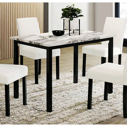 Set of 4 Dining Chairs and White Marble Upholstered Dining Table