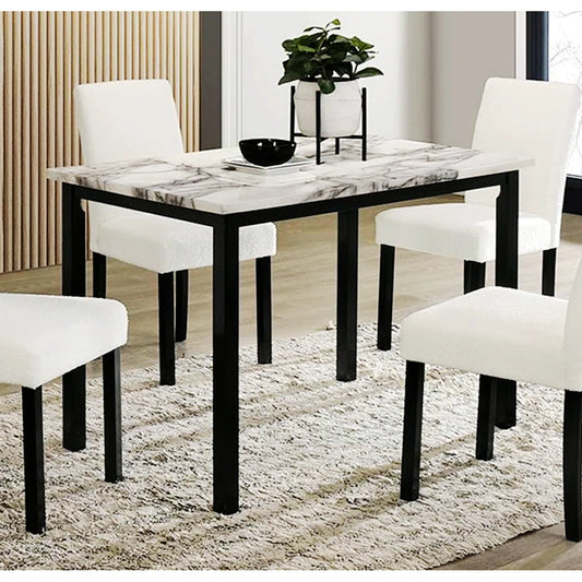 5 Piece White Faux Marble Dining Table Set