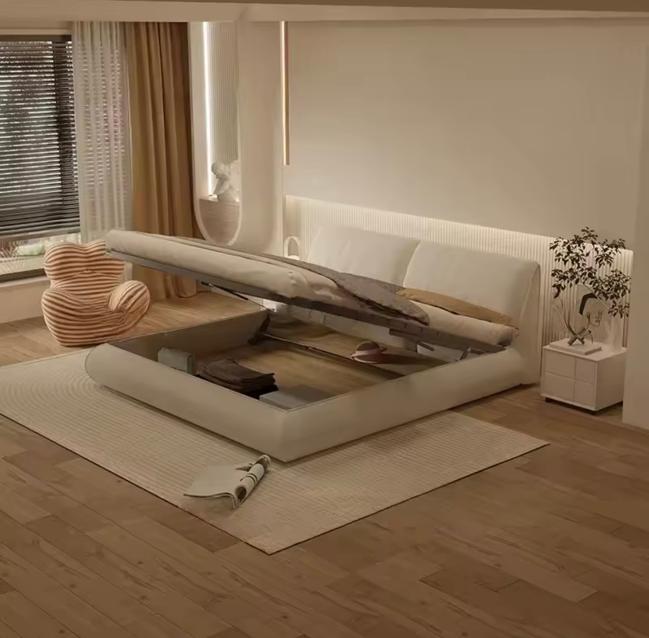 Modern Nordic Upholstered Bed Frame with Storage