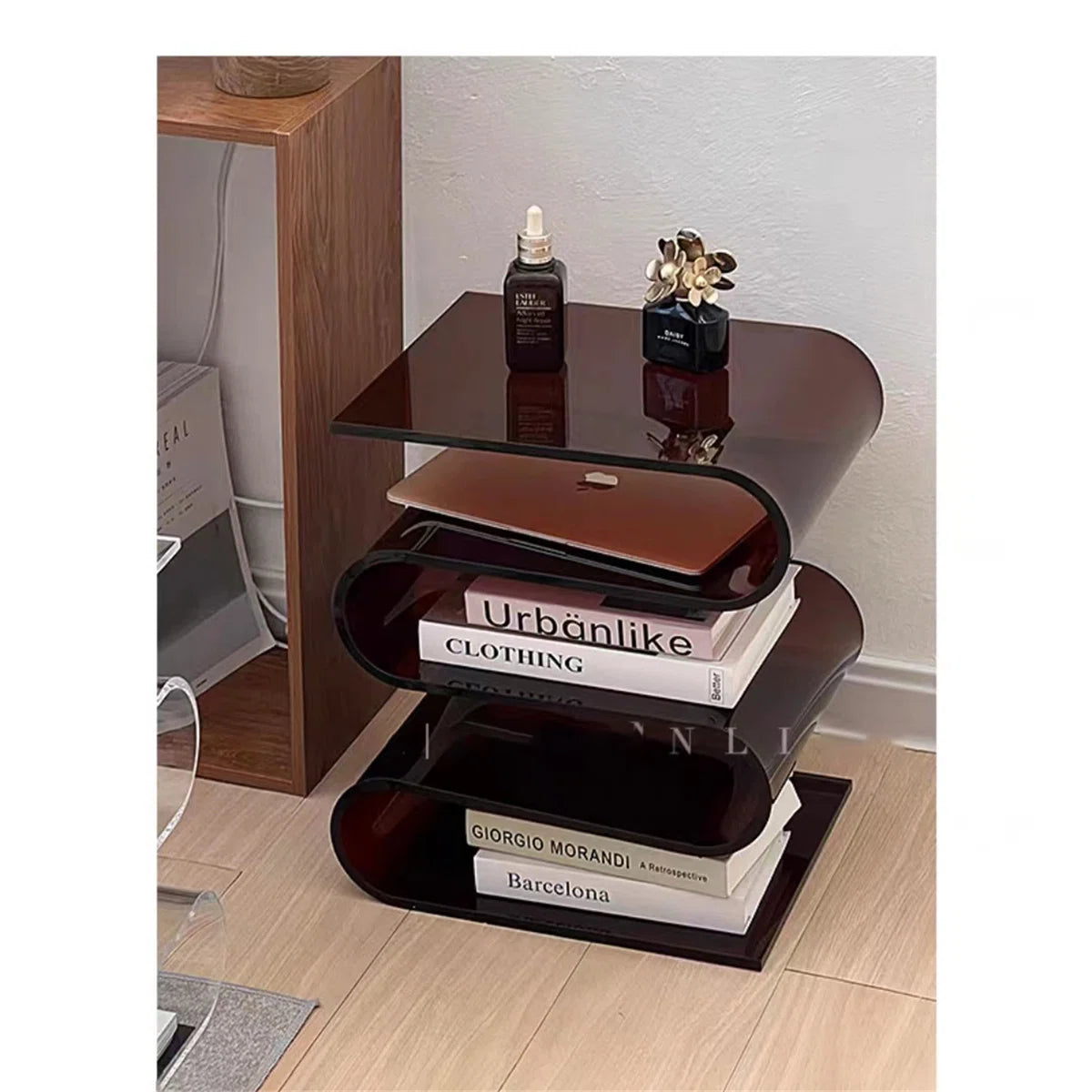Transparent Side Table with Magazine Rack