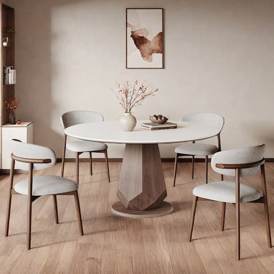 Rock Slab Round Dining Table with 360° Rotating Top