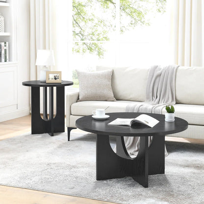 Modern Coffee Table, Minimalist Black Round Coffee Table, MDF Table