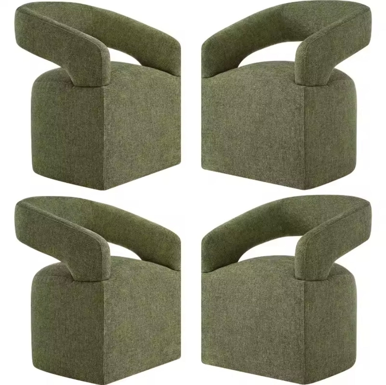 White Set of 4 Upholstered Versatile Dining Chairs with Hidden Wheels