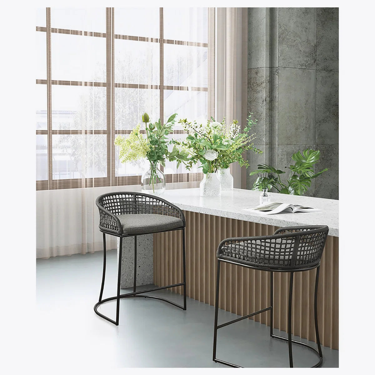 Coastal Woven Rope Counter Stool with Cushion