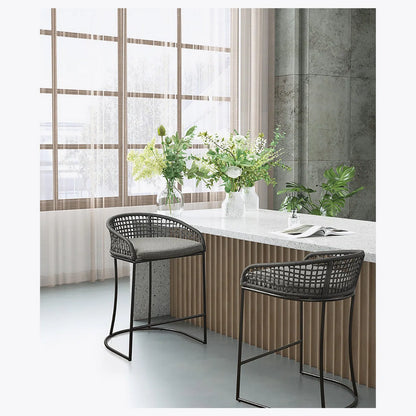 Coastal Bar Stools - Woven Counter Stool with Cushion