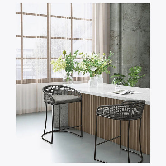Coastal Woven Rope Counter Stool with Cushion