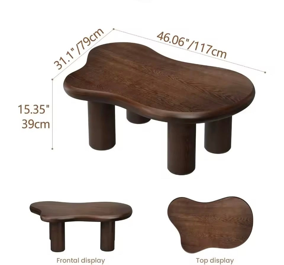 Round Edge Brown Cloud Coffee Table with 3” Thick Solid Tabletop