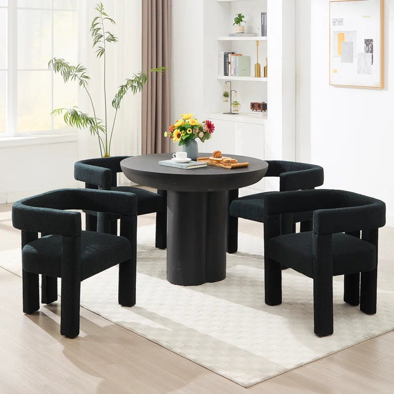 Set of 2 Modern Upholstered Black Teddy Accent Dining Chairs