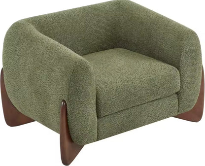 Green Accent Chair, Boucle Fabric Upholstered Club Chair