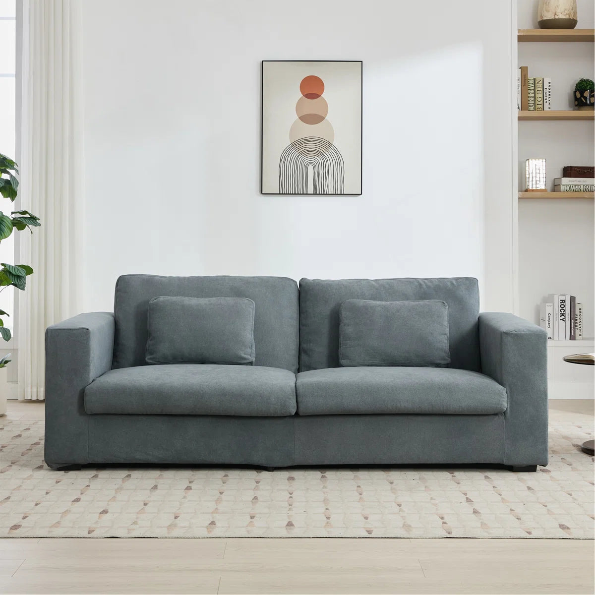 Gray-Teal 83" Modern 3 Seater Sofa with Detachable Cover