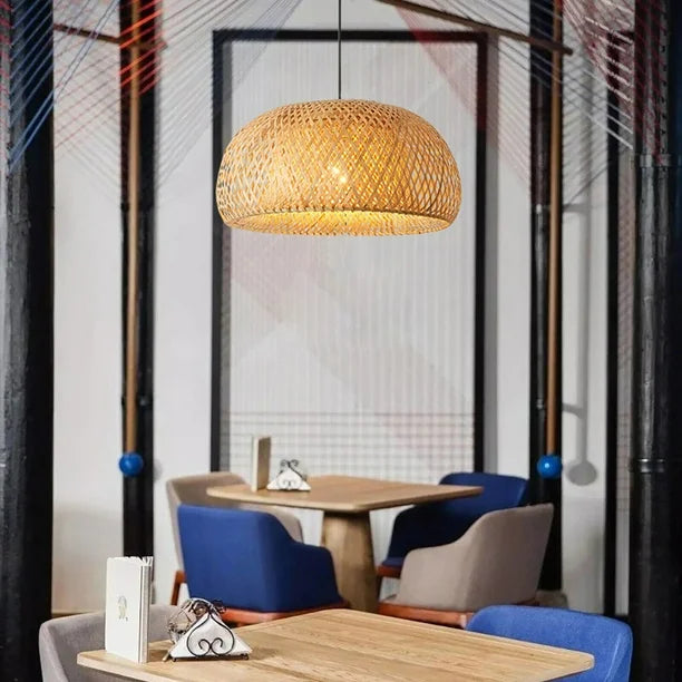 Natural Woven Bamboo Pendant Light with Bulb