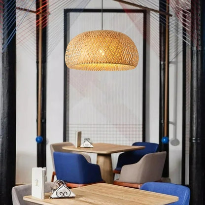 Natural Woven Bamboo Pendant Light with Bulb