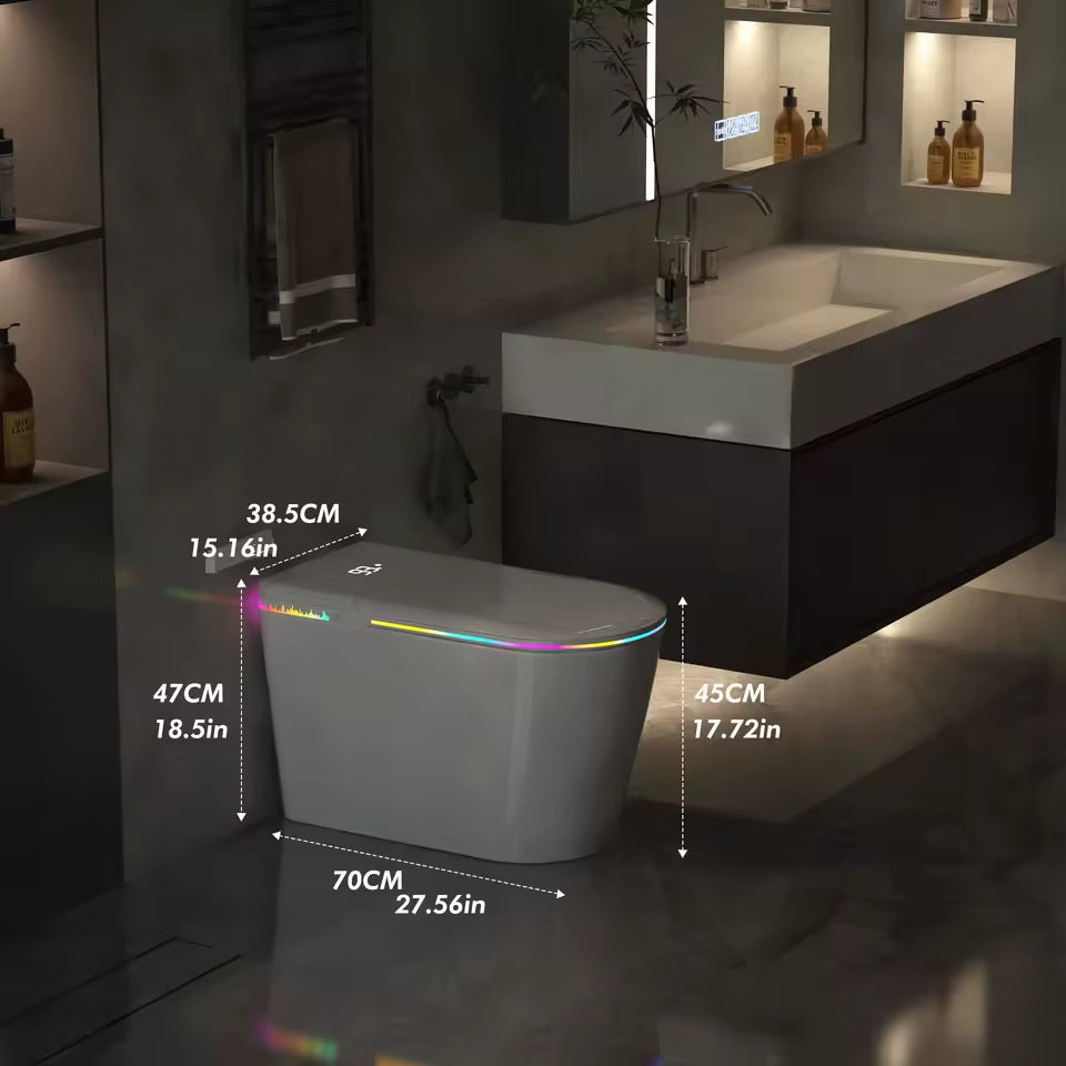 LED Smart Bidet Toilet, Heated Seat, Auto Lid, Warm Air Dryer, Adjustable Wash, Self-Cleaning Nozzle