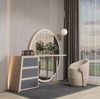 Solid Wood LED Vanity Table Set with HD Mirror & Storage Drawers