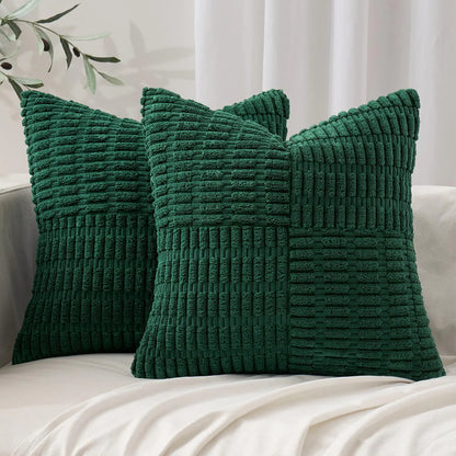 Set of 2 Dark Green Patchwork Boho Pillow Covers 20x20"