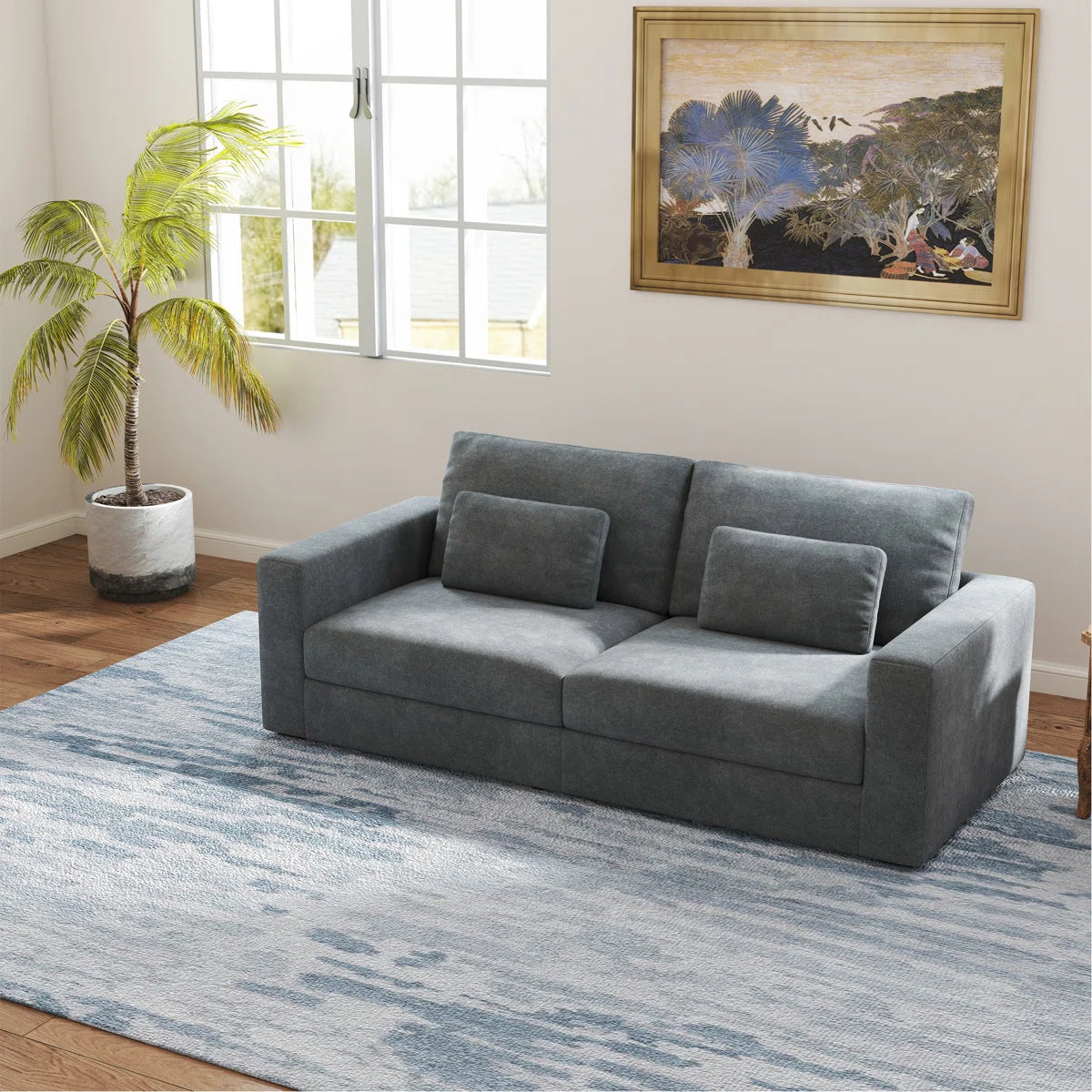 Gray-Teal 83" Modern 3 Seater Sofa with Detachable Cover
