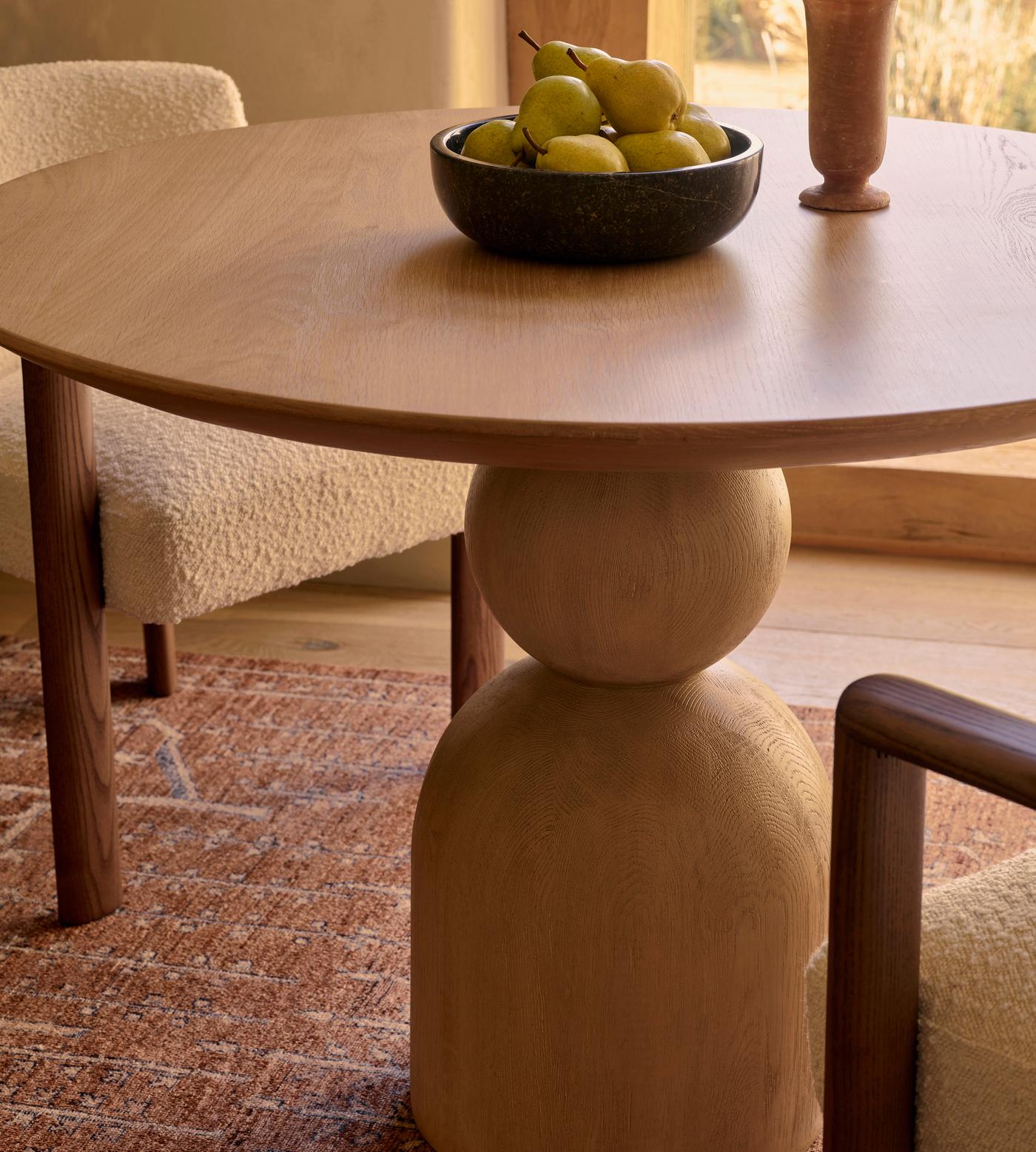 Sculptural Dining Table, Pedestal Table with Oak Finish