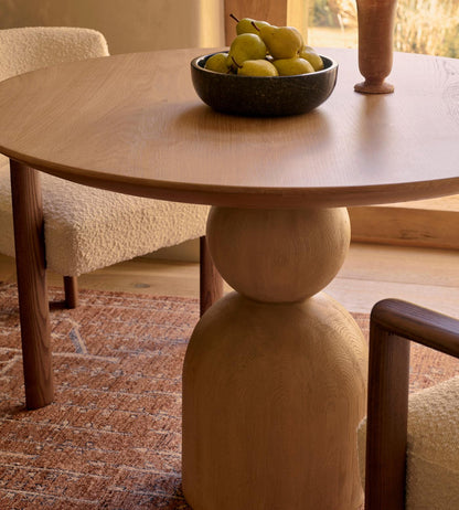 Sculptural Dining Table, Pedestal Table with Oak Finish