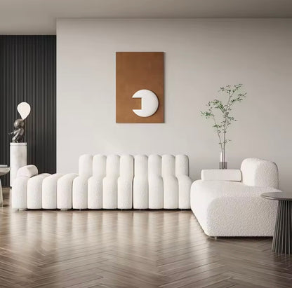Mid Century Lambswool Sofa Sectional in White