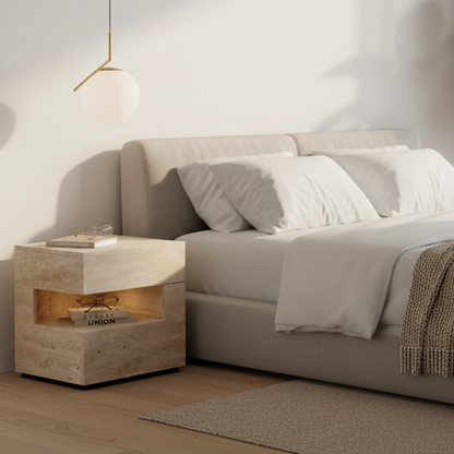 Minimalist Stone-Finish Bedside Table with Built-In Ambient Light