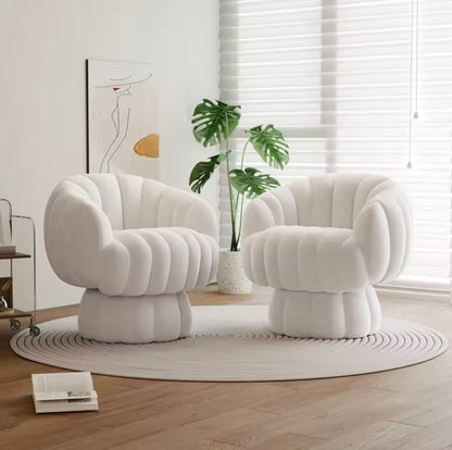 Set of 2 Mid Century Velvet / Sherpa Fabric Swivel Accent Chairs