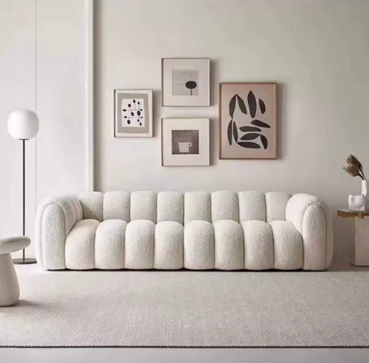 Italian Minimalist Ergonomic Boucle Cloud Sofa, White