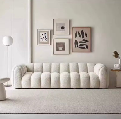 Italian Minimalist Ergonomic Boucle Cloud Sofa, White