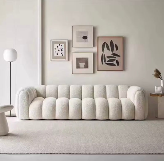 Italian Minimalist Ergonomic Boucle Cloud Sofa, White
