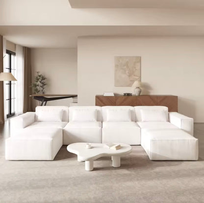 White Modular U-Shaped Sectional Sofa Couch with 2 Ottomans