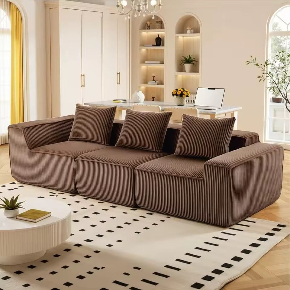 111.5” Modular Boneless Corduroy Sectional Sofa, Deep Seat 3-Seater