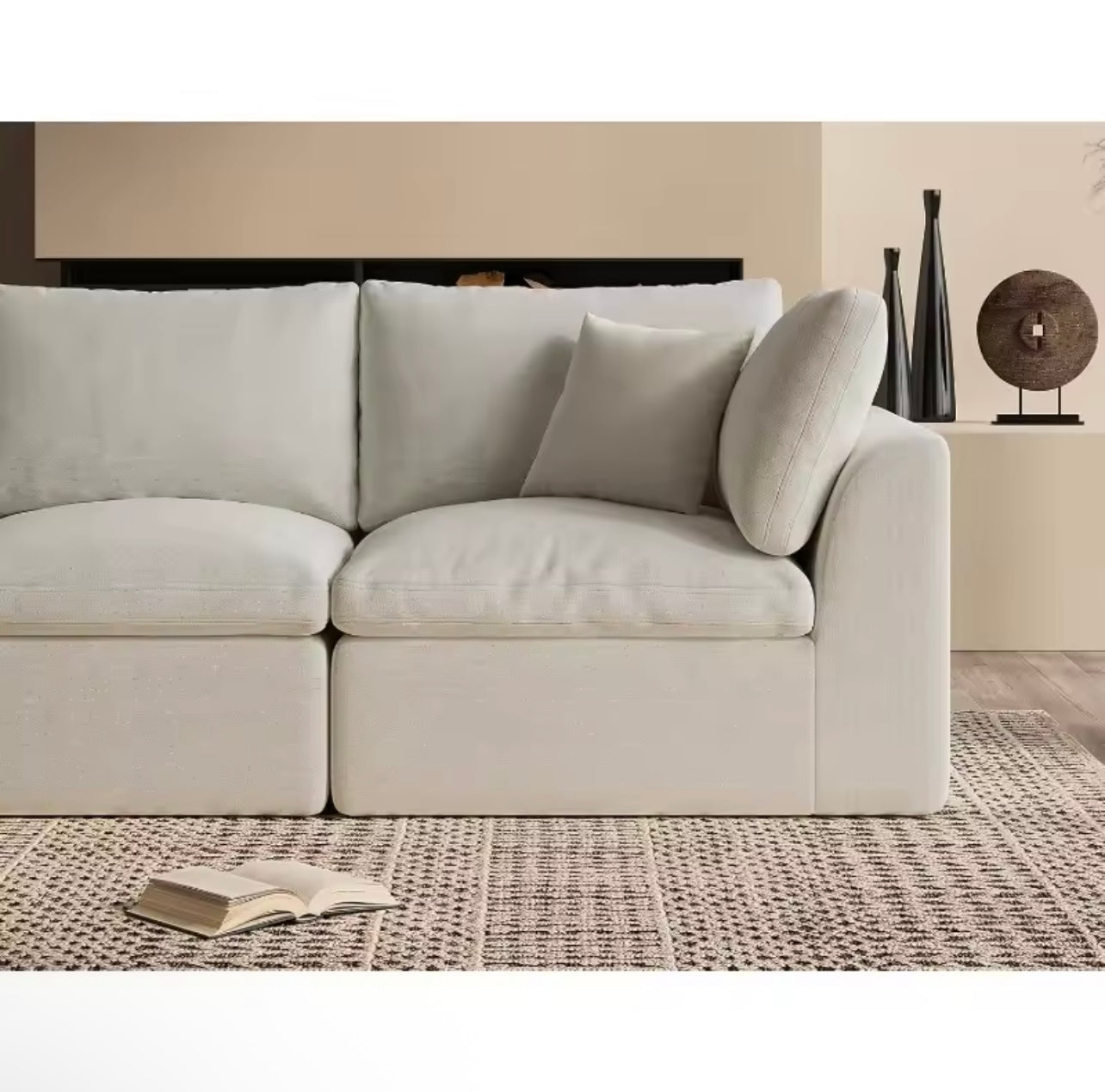 White Cloud Sofa, Convertible L-Shape Couch with Ottoman