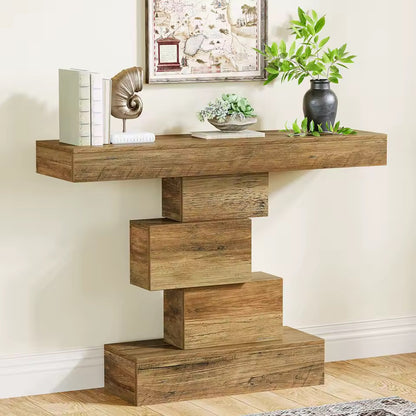 42.5” Narrow Wood Console Table with Geometric Base
