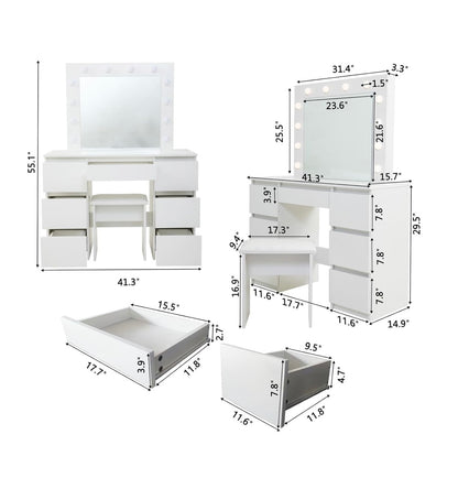 White Vanity Table - Vanity Mirror with Lights and Stool