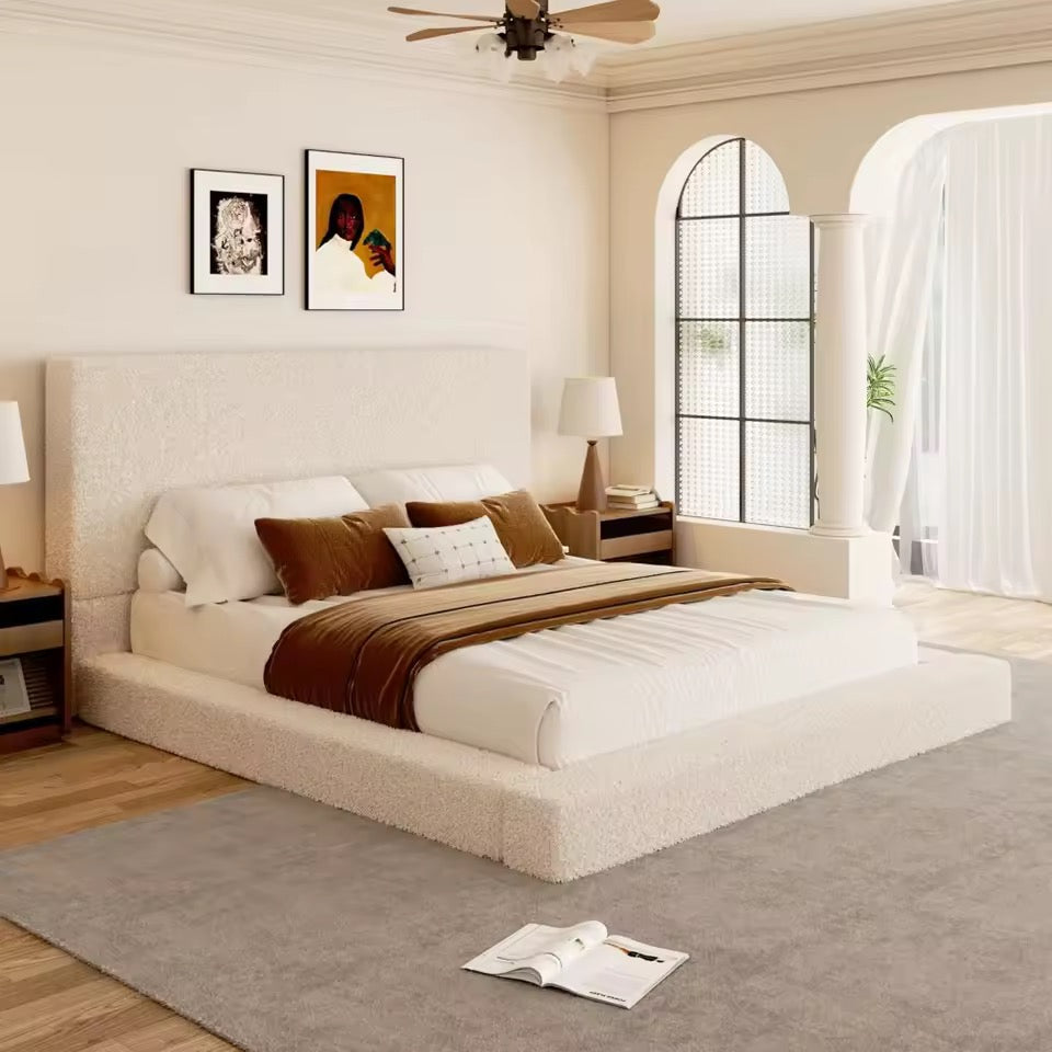 Boucle Upholstered Cloud Platform Bed with 47.2” Tall Headboard