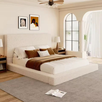 Boucle Upholstered Cloud Platform Bed with 47.2” Tall Headboard