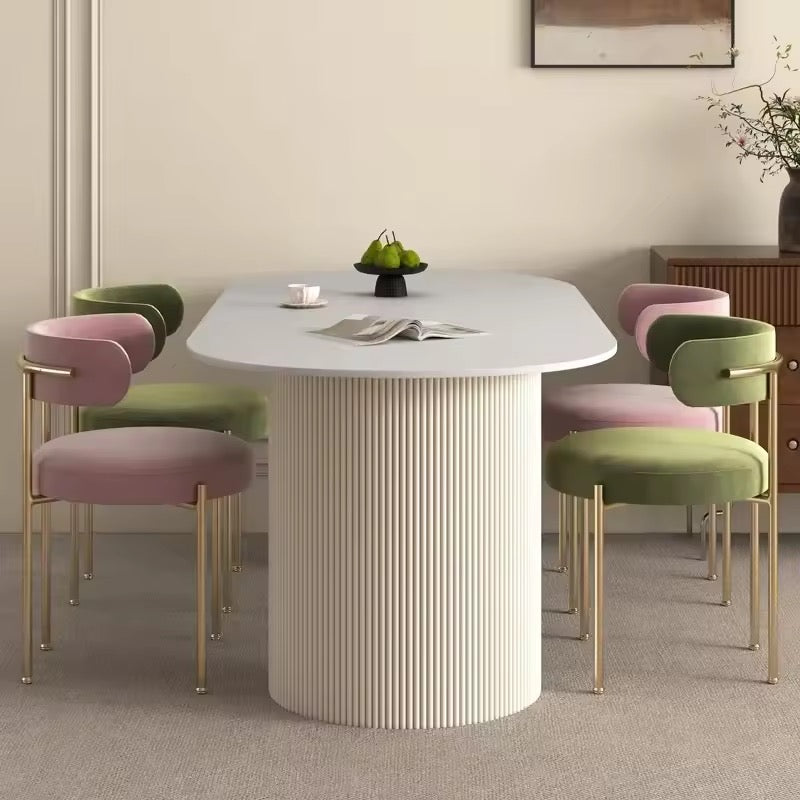 White Oval Minimalist Solid Wood Dining Table