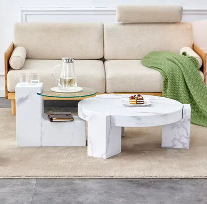 Round Nesting Coffee Table, 2-in-1 Detachable Small & Large MDF Table