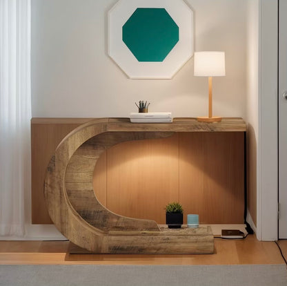 43.3” C-Shaped Console Table with Storage, Rustic Entryway Sofa Table
