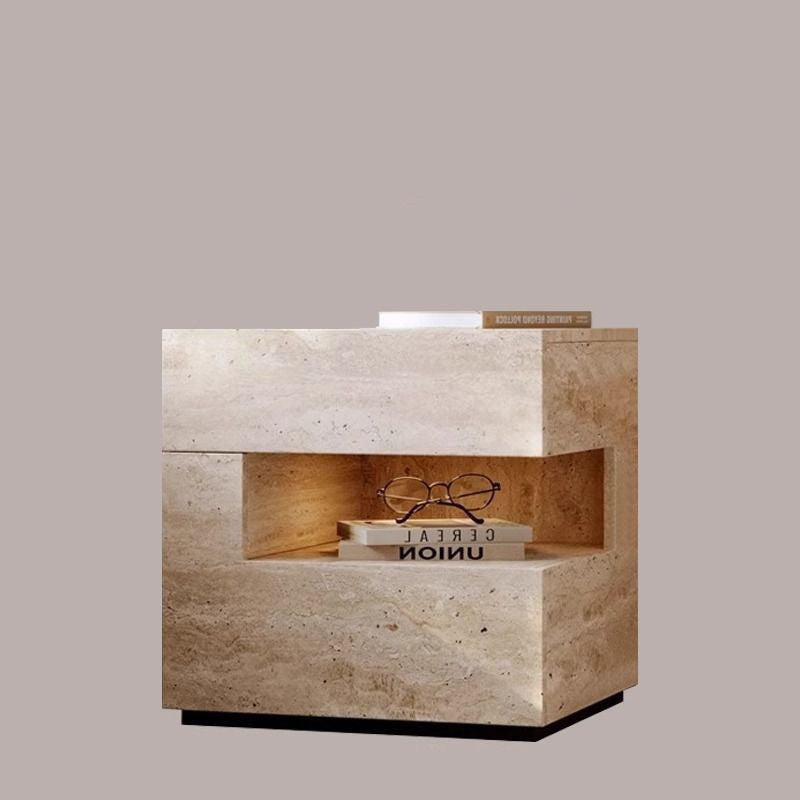 Minimalist Stone-Finish Bedside Table with Built-In Ambient Light