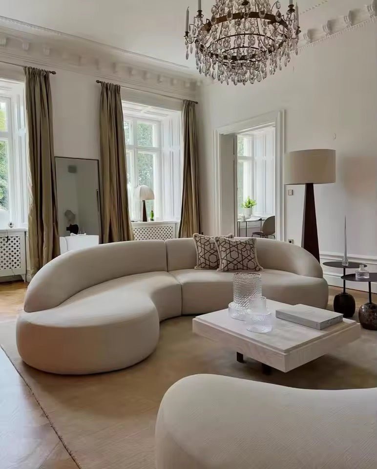 Italian Contemporary Curved Sofa, White Minimalist Couch