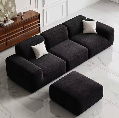 Black Chenille Velvet Sofa, Modular 2-4 Seater with Ergonomic Design