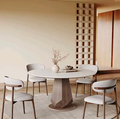 Rock Slab Round Dining Table with 360° Rotating Top