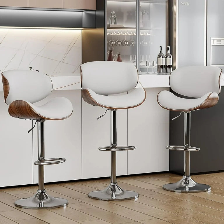 White Modern Swivel Bar Chairs with Backrest