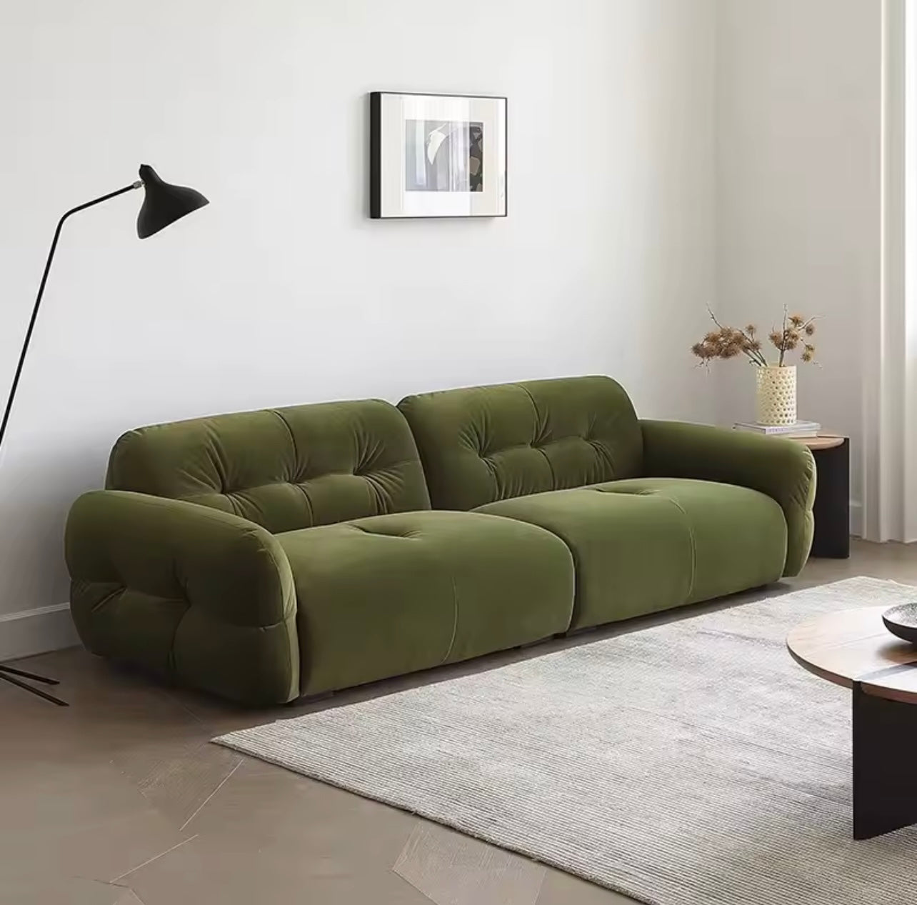 Modern Cloud Modular Sofa in Green Velvet