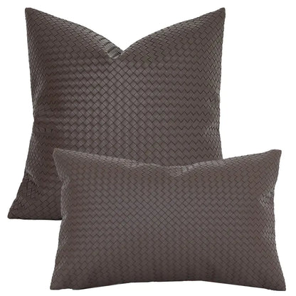 Woven Textured PU Leather Decorative Pillow Cover