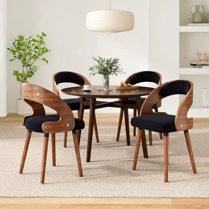 Modern Wood Upholstered Dining Chairs with Curved Backrest