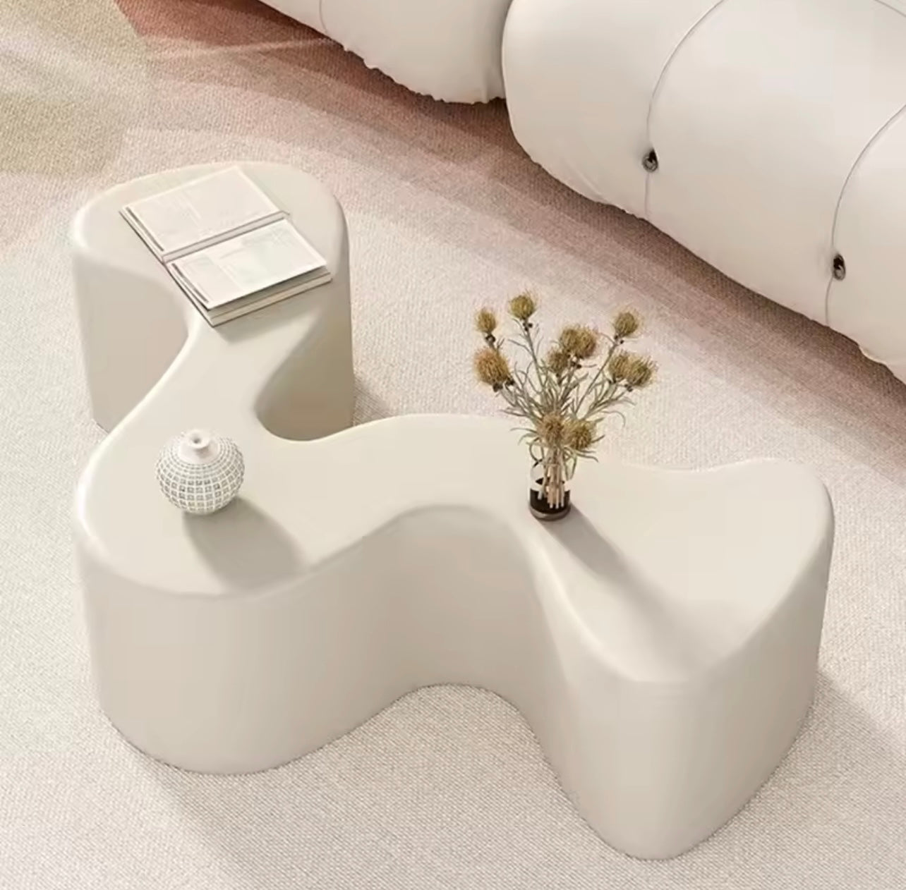 S-Shaped Sculptural Coffee Table, Fiberglass Modern Center Table