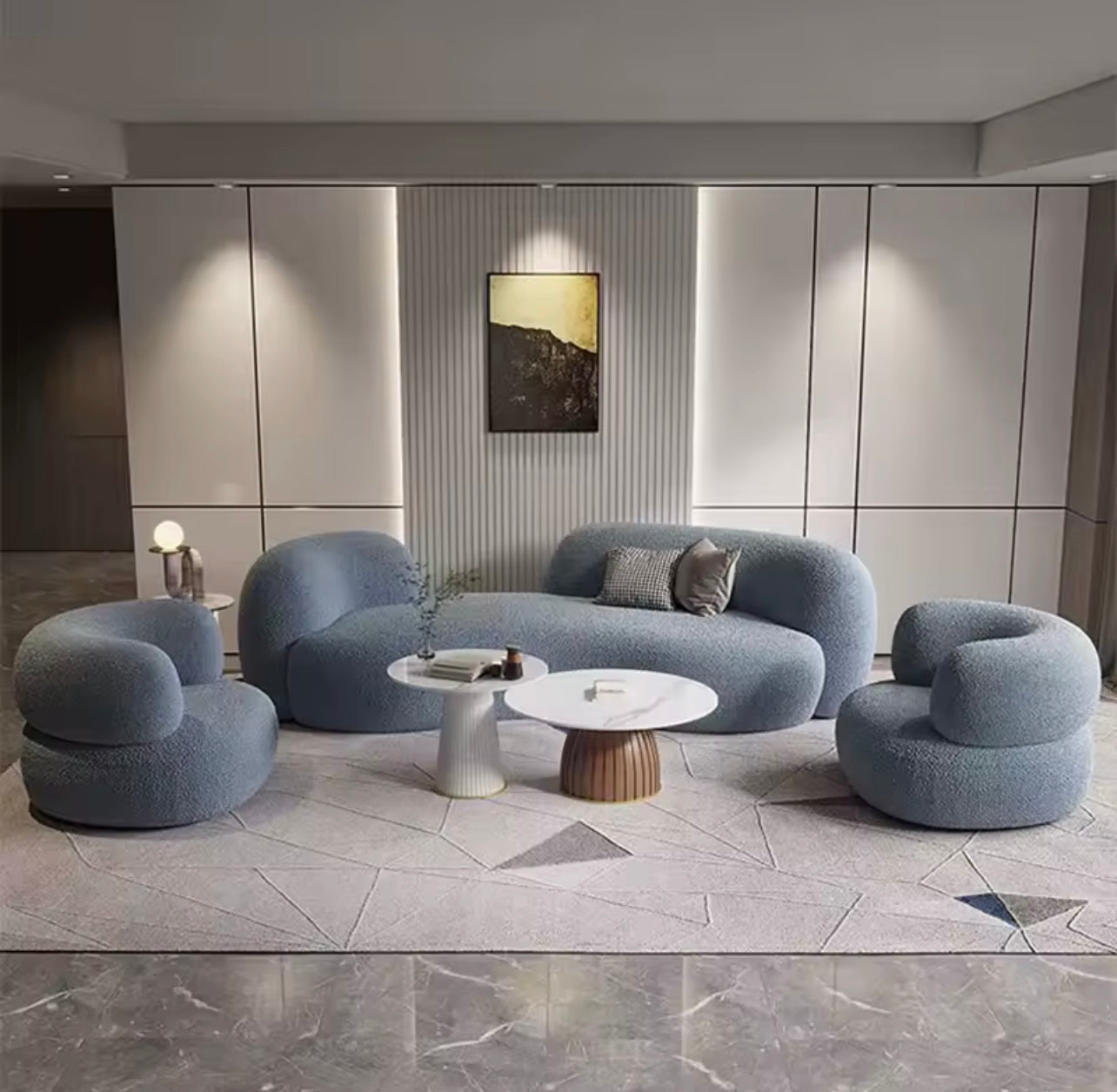 Modern Luxury Curved Lambswool Sofa, White