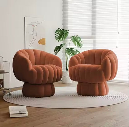 Set of 2 Mid Century Velvet / Sherpa Fabric Swivel Accent Chairs