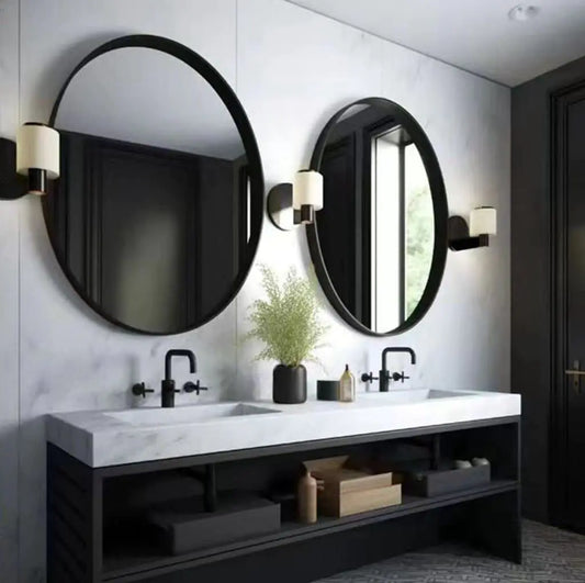 2-Pack Black Round Bathroom Mirrors 30 Inch